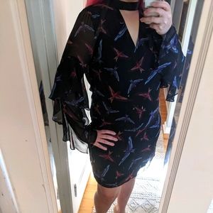Bird flare sleeve dress